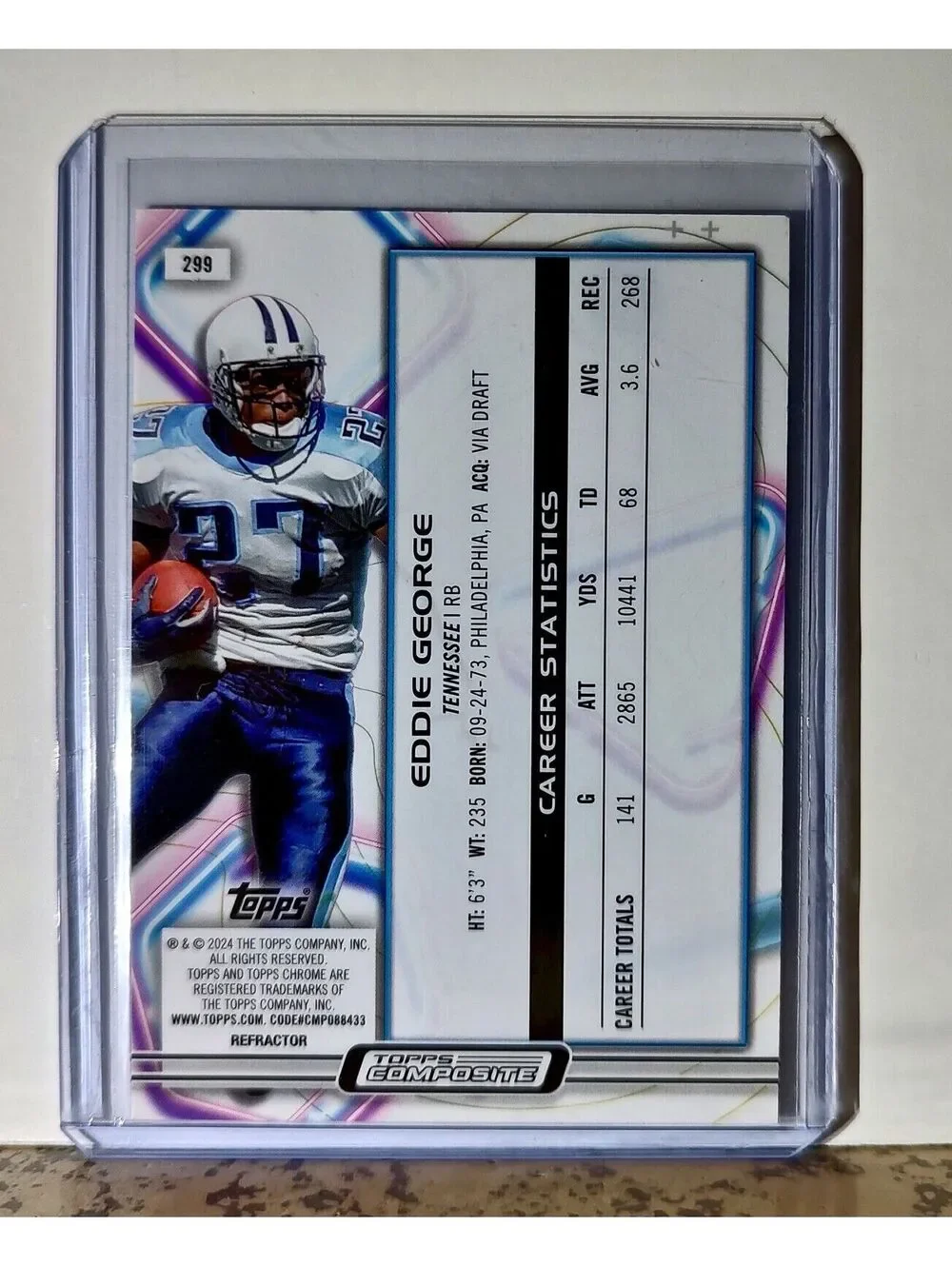 Eddie George 2023 Topps Chrome Cosmic Refractor NFL #299 Card Tennessee Titans